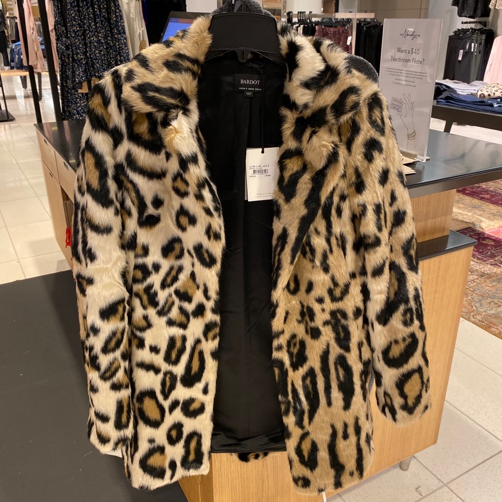 Bardot Leopard Faux Fur Jacket Medium